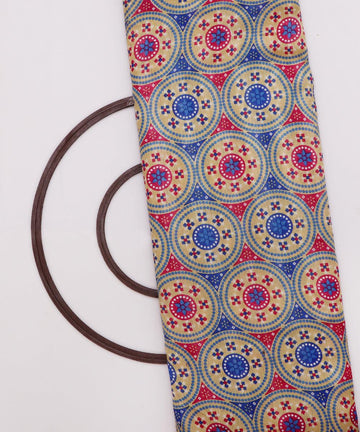 blue magenta circle pattern dupion silk fabric